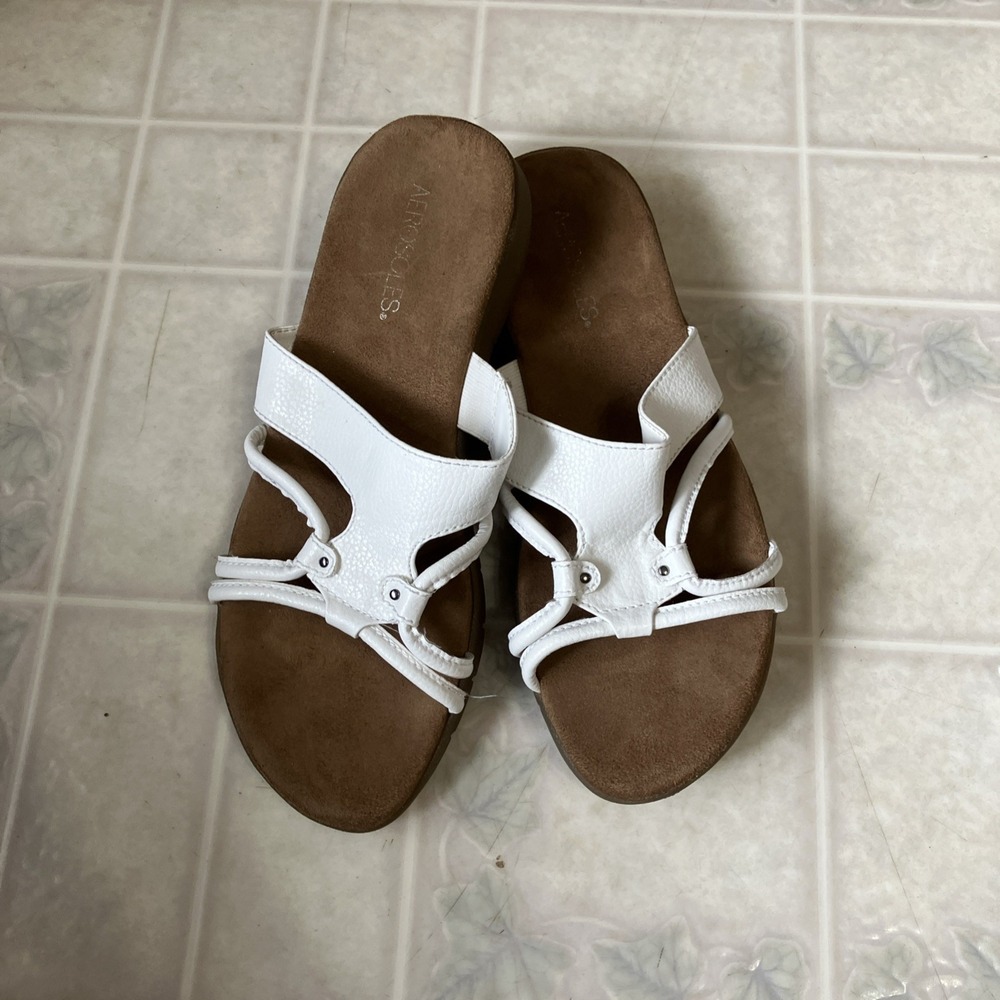A2 By Aerosoles 9.5 Women's Wip Away Slip On Slide White Faux Leather Sandals